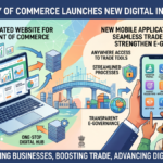 Infographic showing the launch of the Ministry of Commerce's new integrated website and mobile app for trade data, e-gover...