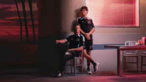F1 drivers Nico Hulkenberg and Gabriel Bortoleto in the Miami jersey and shorts for the adidas Audi India collection