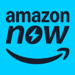 Amazon Now logo with a lightning bolt symbol on a bright blue background representing fast delivery services in India