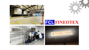 A professional collage showcasing CrudeChem Technology and FCL Fineotex industrial infrastructure, featuring large chemica...