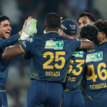 Gujarat Titans players including Shubman Gill, Kagiso Rabada, and Rahul Tewatia celebrate a dramatic 1-run victory over Delhi Capitals in TATA IPL 2026 Match 14.