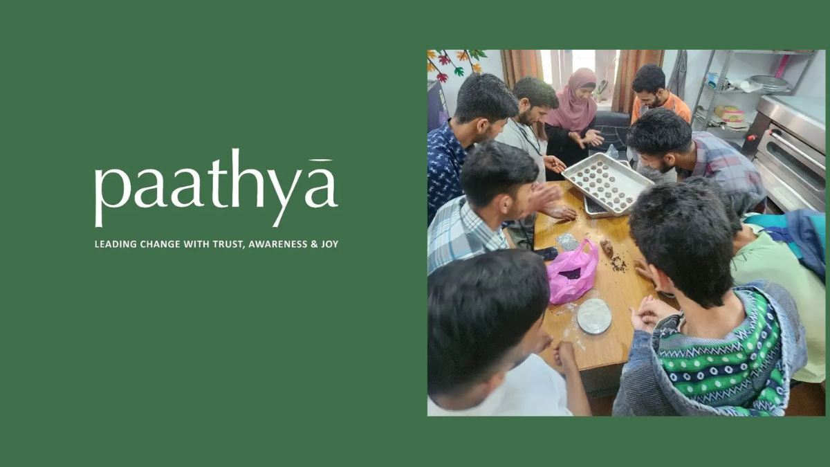 Youth in Jammu and Kashmir practicing bakery skills at a table for an IHCL Paathya hospitality skilling programme.