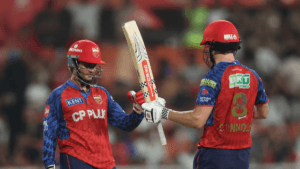 Priyansh Arya and Cooper Connolly fist-bump during their record PBKS partnership against LSG in IPL 2026.