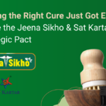 Digital banner announcing the strategic MOU between Jeena Sikho Lifecare Limited and Sat Kartar Life Limited, featuring tr...
