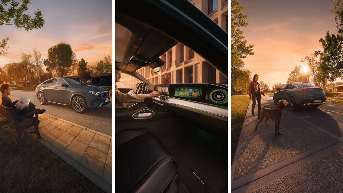 The New Mercedes-Benz GLE 450 e: Elevating Luxury SUV Standards in India with Hybrid Power and "Superscreen" Tech 3 A montage featuring the sleek profile of the green GLE Coupé and a close-up of the triple-display MBUX Superscreen dashboard.