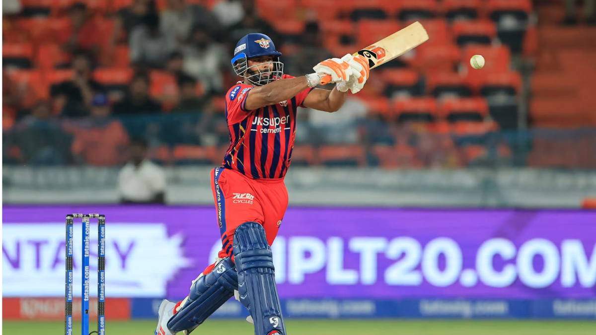 Rishabh Pant of Lucknow Super Giants playing a powerful shot against Sunrisers Hyderabad during TATA IPL 2026 Match 10 at the Rajiv Gandhi International Stadium.