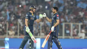 Gujarat Titans captain Shubman Gill and Jos Buttler celebrate with a fist-bump during their successful 181-run chase against Kolkata Knight Riders in TATA IPL 2026.
