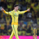 Chennai Super Kings bowler celebrates a wicket during the TATA IPL 2026 Match 22 against Kolkata Knight Riders at the MA C...