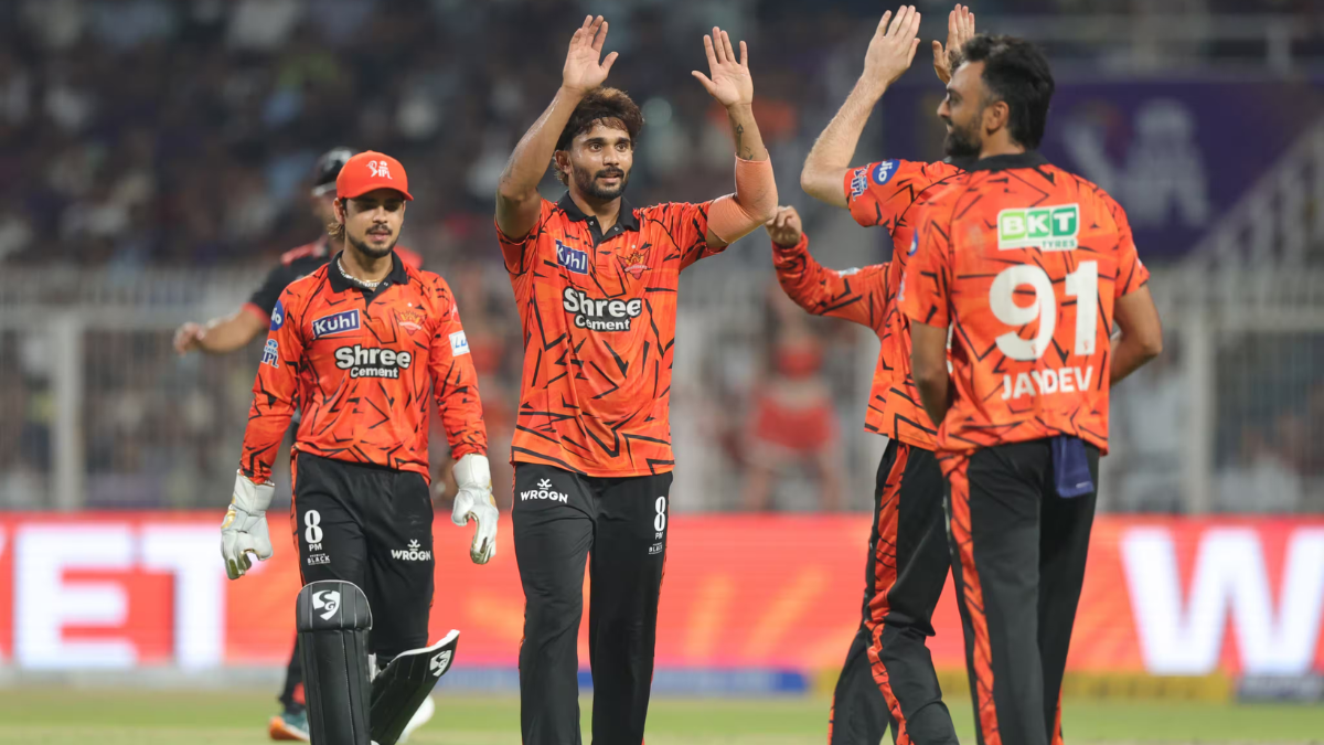 Nitish’s Double Delight! SRH Break Defending Jinx to Silence Kolkata 1 Sunrisers Hyderabad players Nitish Kumar Reddy and Jaydev Unadkat celebrating a crucial wicket during the KKR vs SRH Match 6 of TATA IPL 2026 at Eden Gardens.