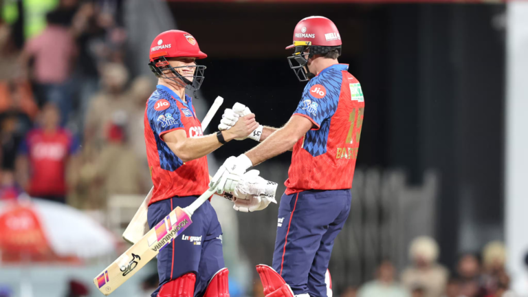 Punjab Kings debutant Cooper Connolly and Xavier Bartlett celebrate their thrilling three-wicket win over Gujarat Titans in Match 4 of TATA IPL 2026.