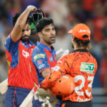 Punjab Kings captain Shreyas Iyer and Shashank Singh in conversation with Sunrisers Hyderabad wicketkeeper Ishan Kishan du...
