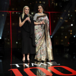 Jessica Sibley and Nita Ambani on the TIME 100 stage announcing the first India edition of the franchise.