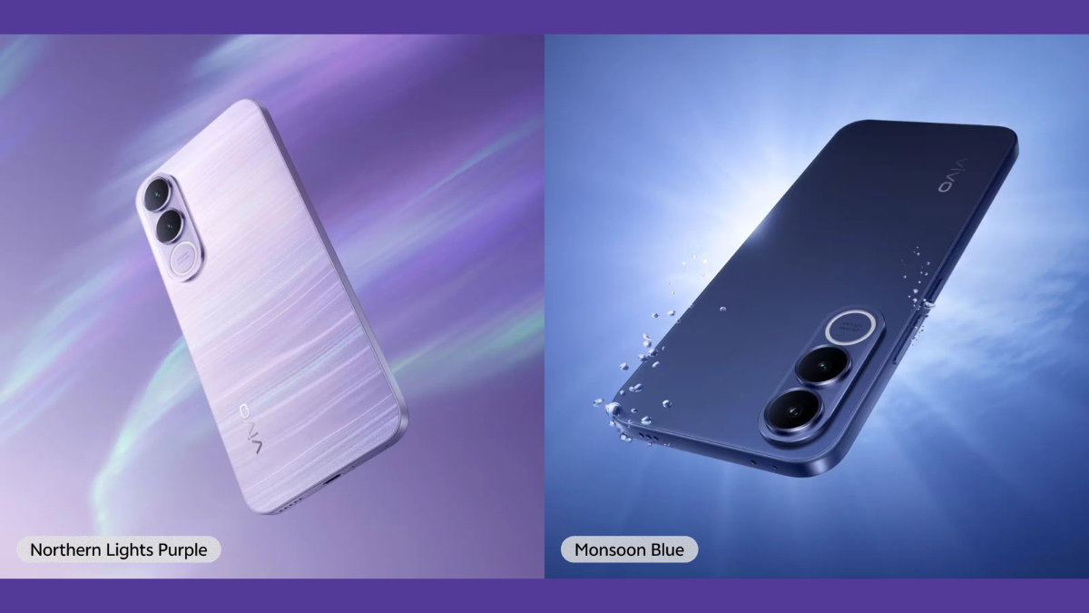 vivo V70 FE Launch: 200MP Camera, 7000mAh Battery and ‘Darkness Glow’ Tech Unveiled in India 4 Product showcase of the vivo V70 FE in Northern Lights Purple and Monsoon Blue variants featuring the Dynamic Ring camera design.
