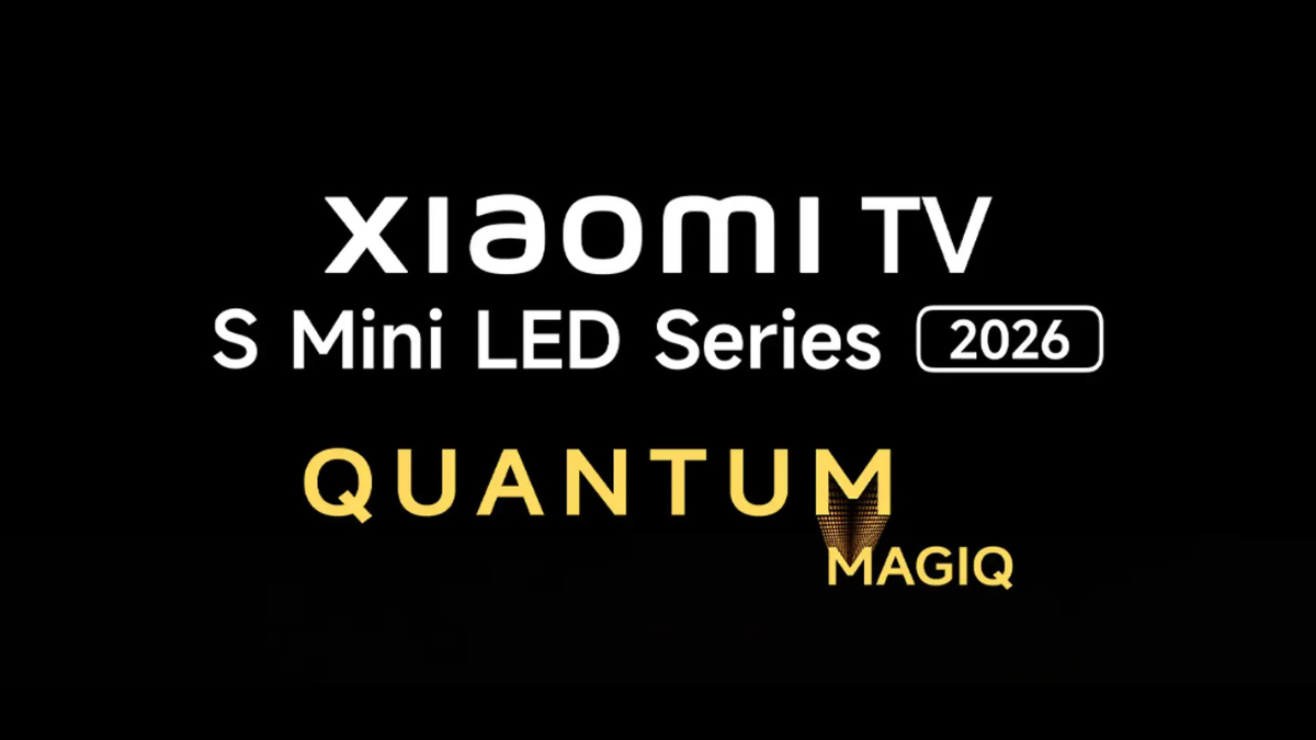 Promotional poster for Xiaomi TV S Mini LED Series launching in India on April 15, 2026, featuring 1200 nits peak brightne...