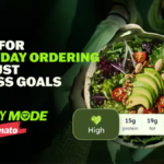 Zomato Healthy Mode marketing banner featuring a nutritious salad bowl with an overlay showing a "High" healthy score and ...
