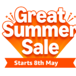 Orange and white Great Summer Sale logo with a banner reading Starts 8th May for the upcoming Amazon India shopping event.