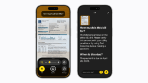 An iPhone screen displaying an energy statement while using the Magnifier tool to identify the billing amount and due date.