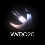 A metallic Swift bird logo above white text WWDC26 on a black background for the Apple software stream.