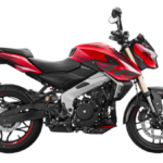 Red and black Bajaj Pulsar NS400Z motorcycle profile on white background for the 349cc India tax savings launch.