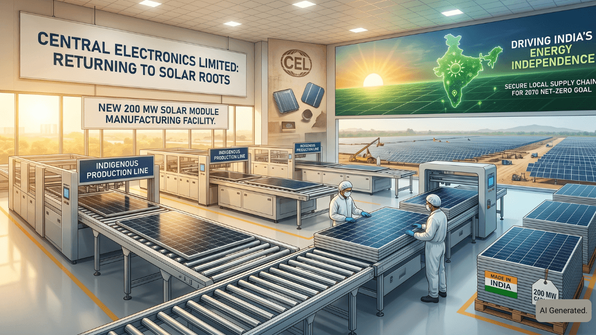 Why this PSU revival matters for India's energy future? 1 Workers in cleanroom gear assembling large solar modules on an indigenous line for CEL India, context: launch.