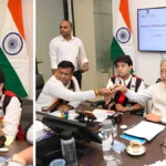 Jyotiraditya Scindia and Neiphiu Rio launch the Coffees of Nagaland mission at an official government meeting in India.
