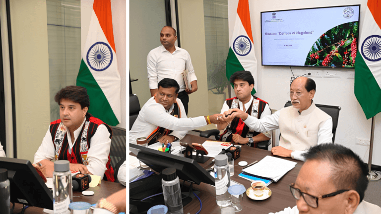 Could single-origin coffee from Nagaland change your morning brew 2 Jyotiraditya Scindia and Neiphiu Rio launch the Coffees of Nagaland mission at an official government meeting in India.
