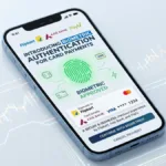 Blue smartphone screen showing Flipkart and Axis Bank biometric payment interface and a green fingerprint icon in India.