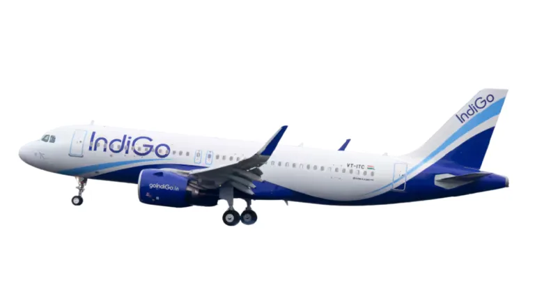 Your credit card can now collect flight points on burgers 4 Profile of an IndiGo A320 aircraft with white and blue livery, VT-ITC registration, landing gear down. Context: IndiGo fli...