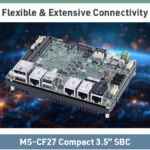 MS-CF27 3.5-inch circuit board showing Ethernet ports on a blue digital background for industrial connectivity.