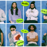 Portraits of eight global designers on blue backgrounds including Diya Joukani for the Nike Air Works Mumbai collaboration.