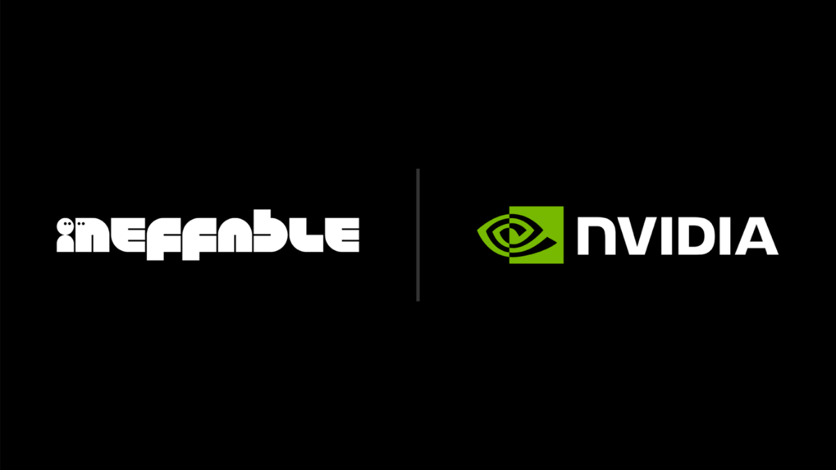 Continuous learning systems will bypass human data limits 1 Ineffable and NVIDIA logos separated by a vertical line on black, marking their AI compute partnership.