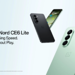 Mint green and black OnePlus Nord CE6 Lite smartphones on a blue background for the Indian market