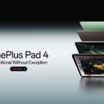 Four OnePlus Pad 4 tablets stacked vertically showing green and grey metal unibody finishes and a 13.2-inch screen display...