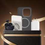 A premium black gift box holding OPPO earbuds, a cooling power bank, a dark phone case, and an Indian wall charger.