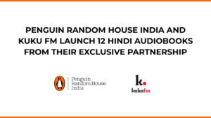 Penguin Random House India and Kuku FM logos on a white background with text detailing a 12-book Hindi audiobook launch.
