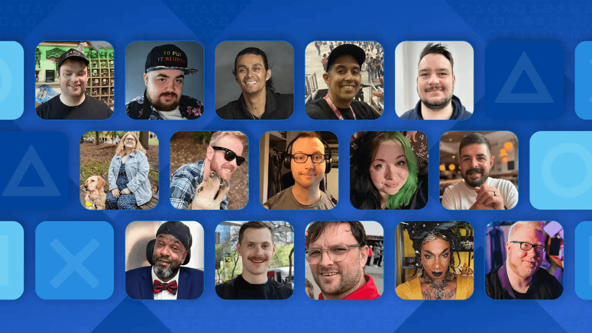 A new global council of 15 consultants joins PlayStation Studios 1 Grid of fifteen portrait photos of diverse accessibility consultants on a blue background with PlayStation symbol icons.