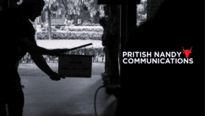 Crew holding a clapperboard in silhouette beside the Pritish Nandy Communications logo for new Indian streaming productions.