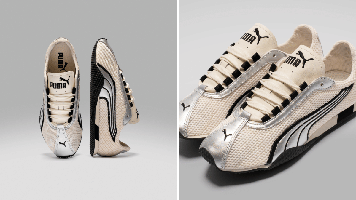 Ivory PUMA H-Street sneakers featuring breathable mesh uppers and metallic silver accents for lifestyle wear