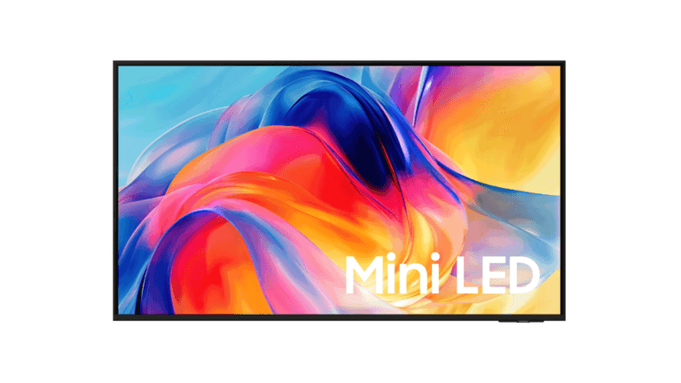 The TV upgrade that finally brings Mini LED to the masses 3 Slim black bezel TV displaying vibrant swirling colours and the words Mini LED for the Samsung India launch.