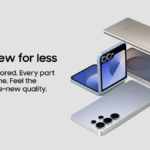 Samsung Galaxy S24 Ultra and foldable smartphones arranged on a grey background for the refurbished programme in India