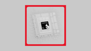 Translucent 3D render of a microchip displaying the Snapdragon C logo, designed for upcoming budget laptops in India.