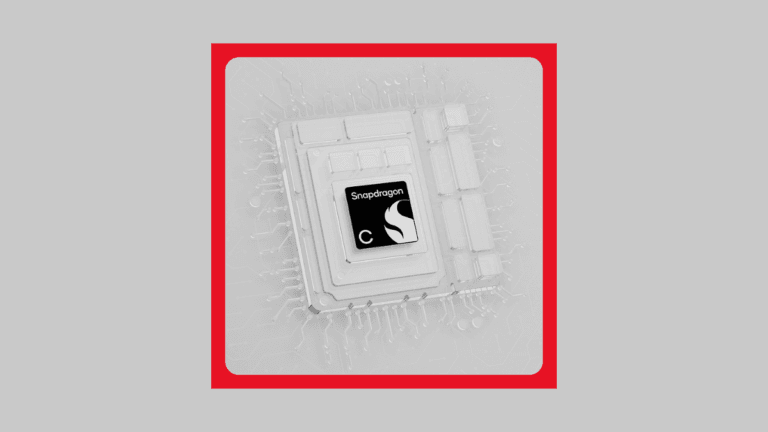 Translucent 3D render of a microchip displaying the Snapdragon C logo, designed for upcoming budget laptops in India.