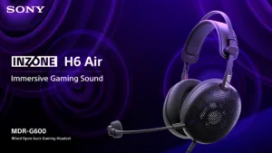 Black Sony INZONE H6 Air wired headset with perforated open-back earcups and boom mic, marking its India launch.