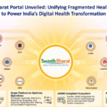 Infographic showing Swasth Bharat Portal connected to health apps like U-WIN and e-RaktKosh for ABDM integration in India.