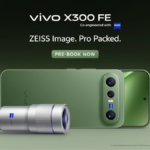 Urban Olive vivo X300 FE smartphone shown with the ZEISS Telephoto Extender Gen 2 accessory for professional India mobile ...
