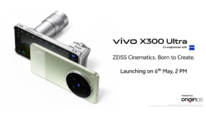 A green smartphone and a silver lens attachment are shown next to text confirming the 6 May India launch.