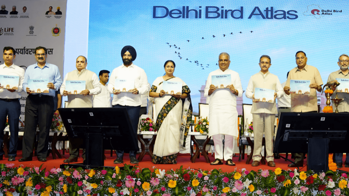 Delhi gets 18 new oxygen parks and a 15 lakh tree target 2 Officials holding the Delhi Bird Atlas at a formal launch in the capital.