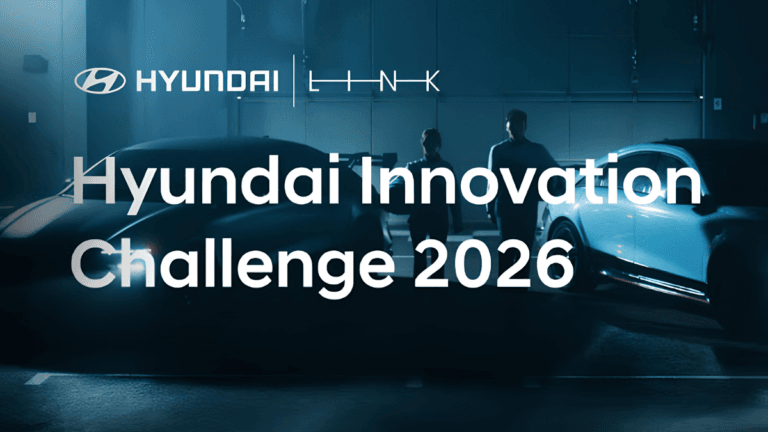 The six-month initiative that could fund your mobility tech 1 Two people standing between cars in a dimly lit garage below the Hyundai Innovation Challenge 2026 text for Indian startups.