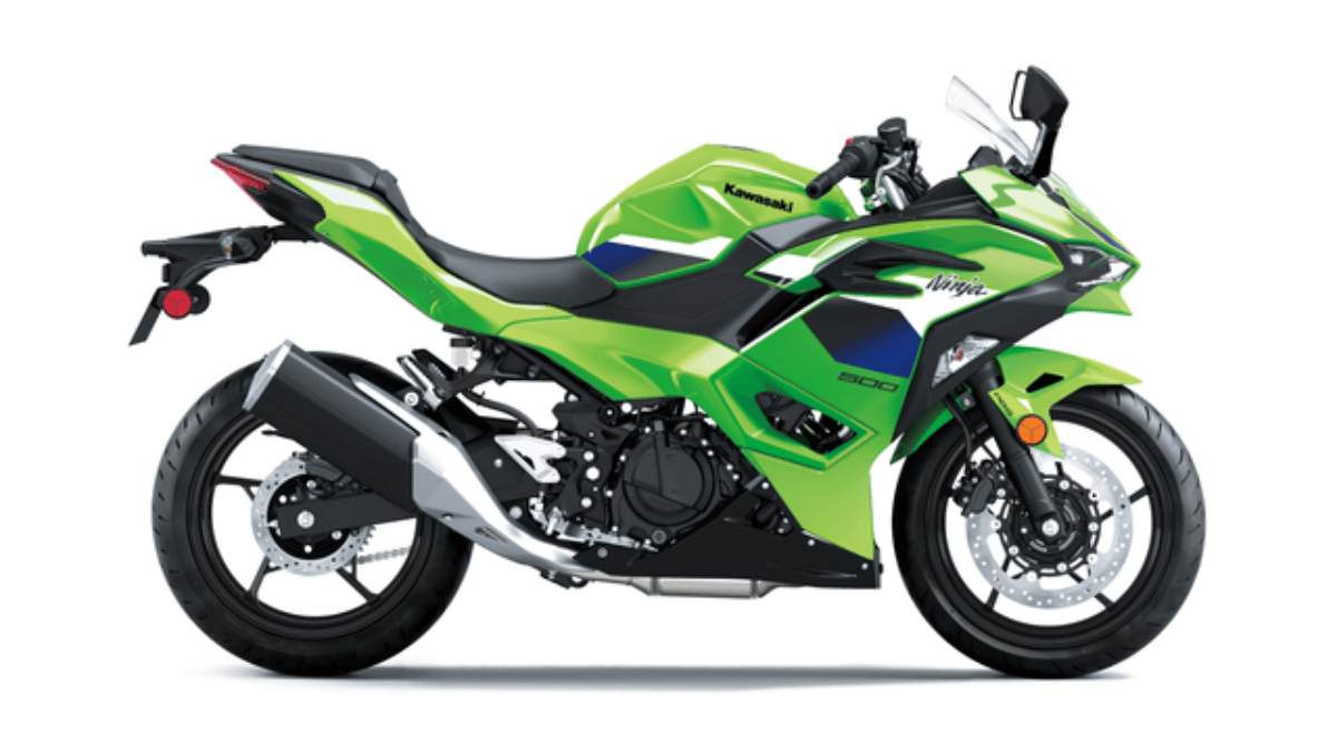 At ₹5.76 lakh, this 157kg twin targets urban riders 2 Side profile of a lime green and black Kawasaki Ninja 500 sports motorcycle showcased against a plain white background.