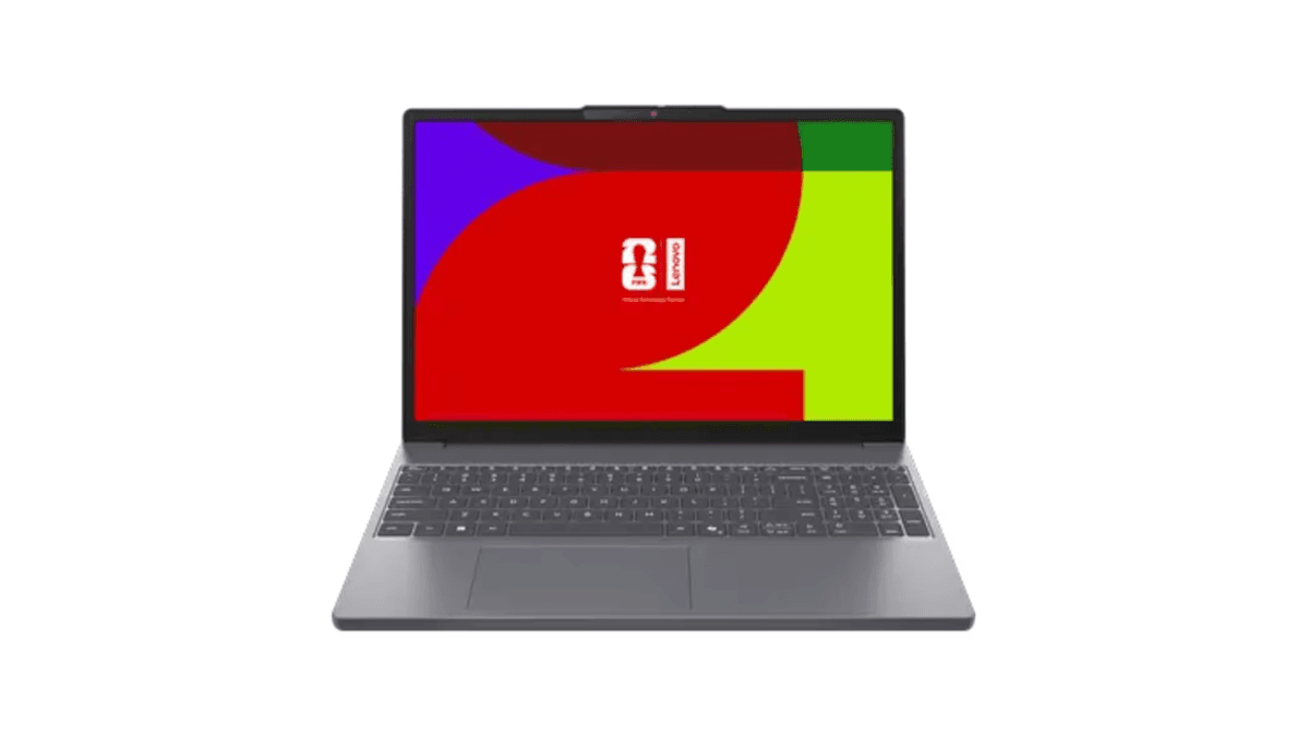 At ₹1,09,990, this thin laptop lets you upgrade your own RAM 1 Open grey Lenovo laptop with a colourful screen and numeric keypad, showcasing the IdeaPad India launch.